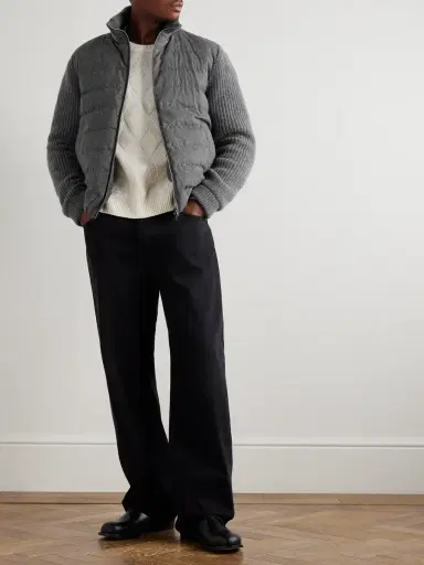 HERNO Quilted and Ribbed Wool-Blend Down Bomber Jacket - Men | Thumbnail 2 HERNO Quilted and Ribbed Wool-Blend Down Bomber Jacket - Men | Thumbnail 2
