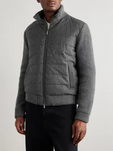 HERNO Quilted and Ribbed Wool-Blend Down Bomber Jacket - Men | Thumbnail 3 HERNO Quilted and Ribbed Wool-Blend Down Bomber Jacket - Men | Thumbnail 3