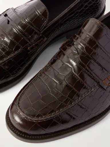 Manolo Blahnik Perry Croc-Effect Leather Loafers - Men | Thumbnail 5