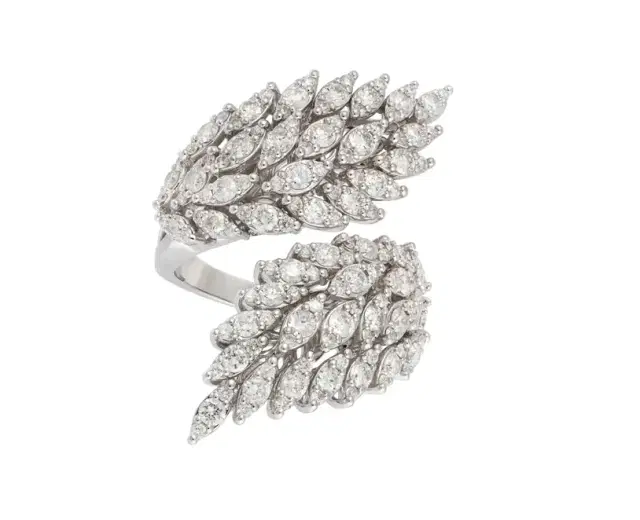 3.15ct Diamond 18K Gold Cluster Leaf Bypass Ring