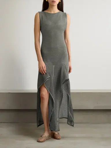 Alaïa Ruffled Ribbed Open-knit Cotton-blend Midi Dress | Thumbnail 2