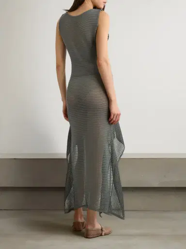 Alaïa Ruffled Ribbed Open-knit Cotton-blend Midi Dress | Thumbnail 3