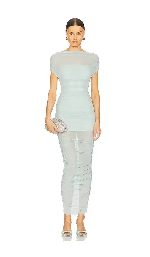 SEROYA Noel Off Shoulder Mesh Midi Dress