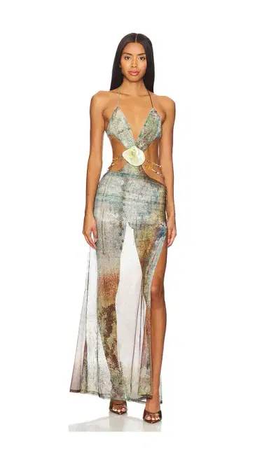 Jaded London Vida Backless Maxi Dress With Shell Trim | Thumbnail 1