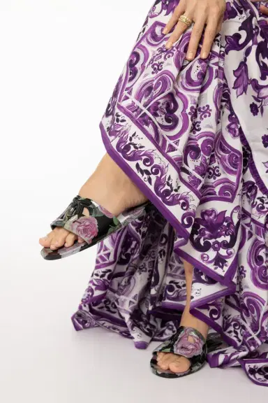 Dolce & Gabbana Beachwear Sliders - Black Floral | Thumbnail 4