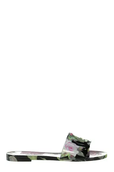 Dolce & Gabbana Beachwear Sliders - Black Floral | Thumbnail 1