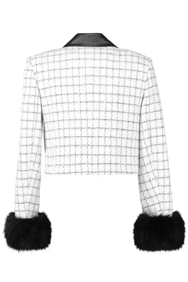 Self-Portrait Check Fur Cuff Jacket | Thumbnail 2
