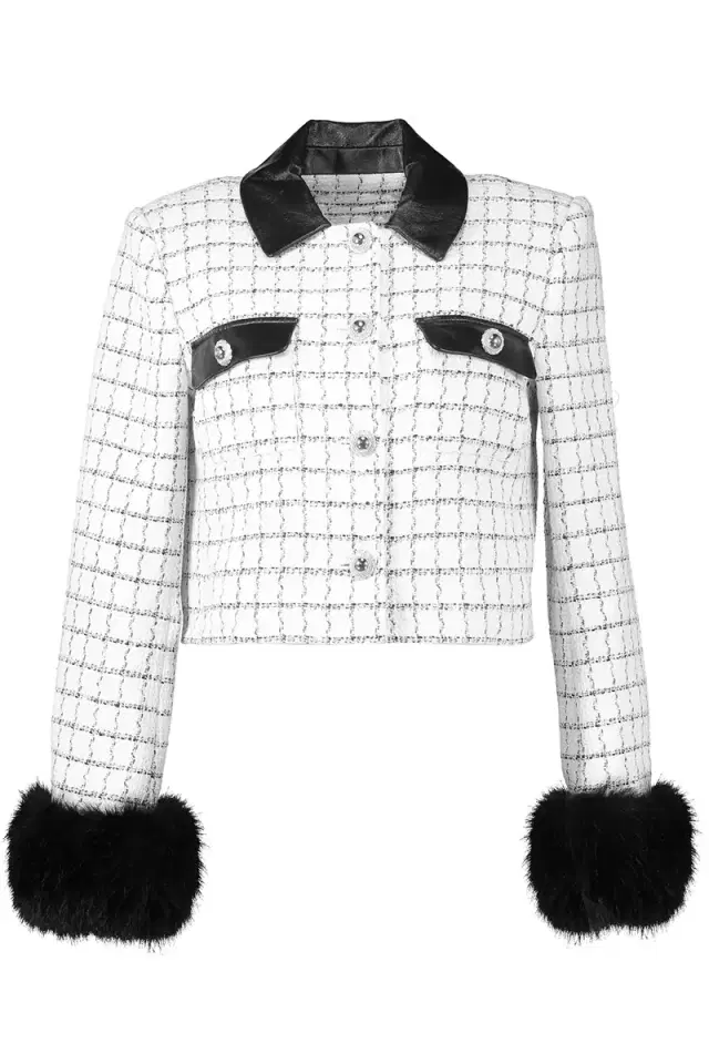Check Fur Cuff Jacket