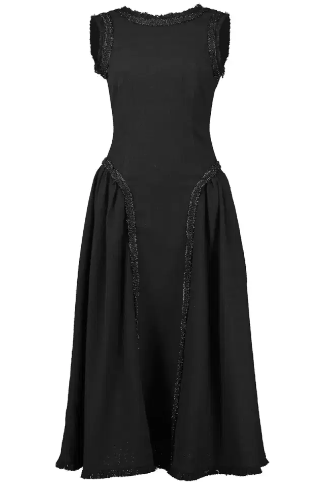 Self-Portrait Fray Trim Midi Dress