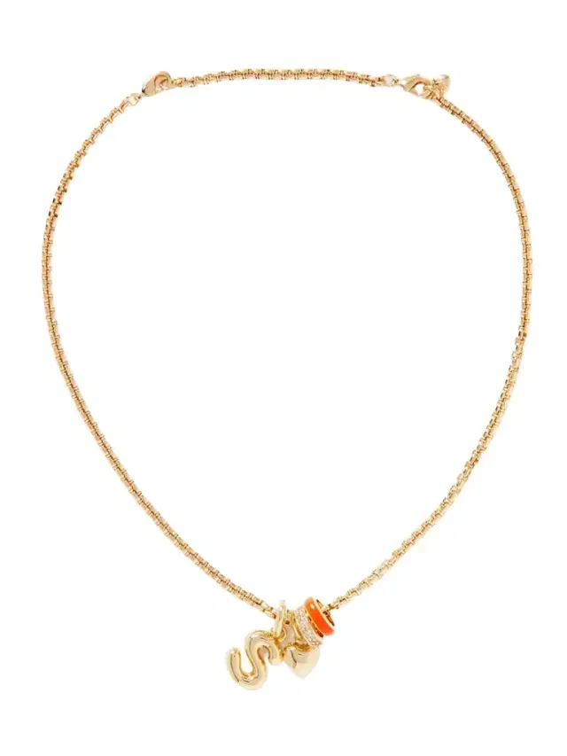 Puffy Initial Gold-tone, Enamel And Cubic Zirconia Necklace