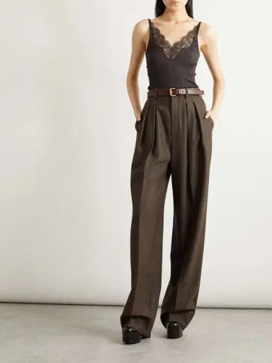 Saint Laurent Pleated Herringbone Wool Wide-leg Pants | Thumbnail 2 Saint Laurent Pleated Herringbone Wool Wide-leg Pants | Thumbnail 2