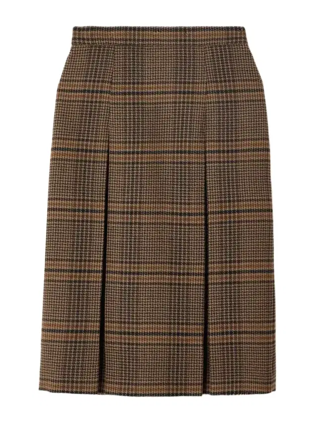 Prince Of Wales Checked Wool Midi Skirt