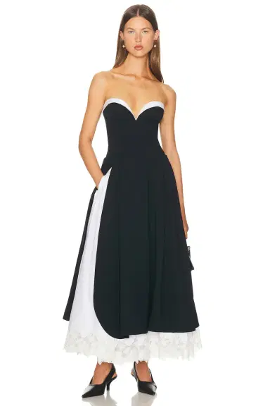 Helsa The Finale Midi Dress With Lace & Poplin | Thumbnail 2 Helsa The Finale Midi Dress With Lace & Poplin | Thumbnail 2