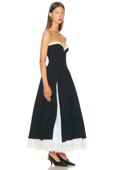 Helsa The Finale Midi Dress With Lace & Poplin | Thumbnail 3 Helsa The Finale Midi Dress With Lace & Poplin | Thumbnail 3