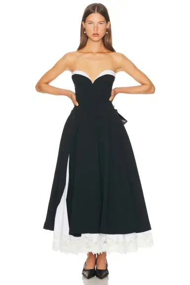 Helsa The Finale Midi Dress With Lace & Poplin | Thumbnail 5 Helsa The Finale Midi Dress With Lace & Poplin | Thumbnail 5