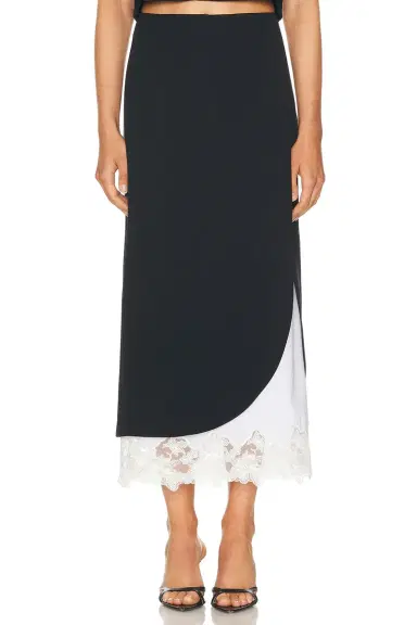 Helsa The Midi Pencil Skirt With Lace & Poplin | Thumbnail 3
