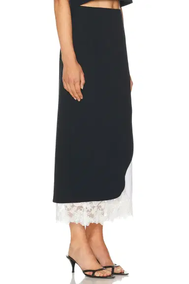 Helsa The Midi Pencil Skirt With Lace & Poplin | Thumbnail 4