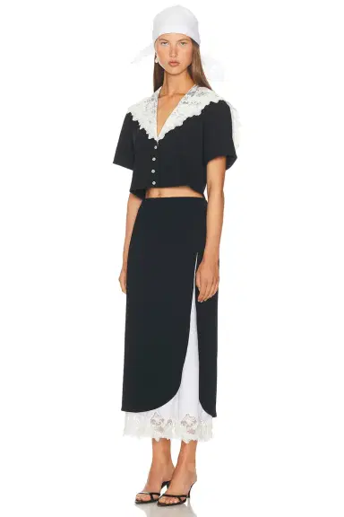Helsa The Midi Pencil Skirt With Lace & Poplin | Thumbnail 7