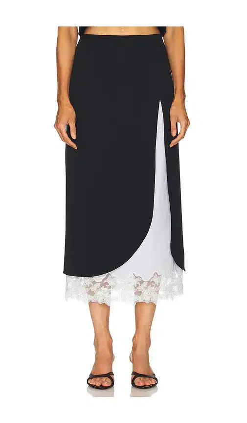 The Midi Pencil Skirt With Lace & Poplin