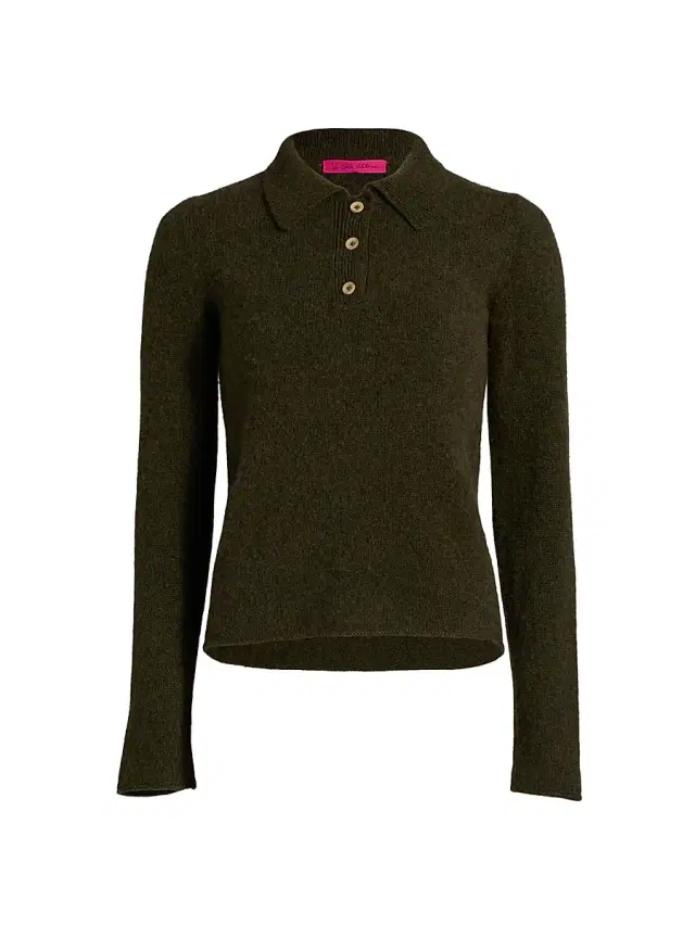 Women's Fitted Cashmere Polo Shirt - Olive