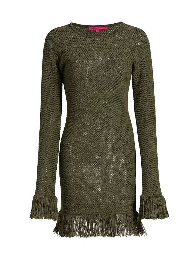 The Elder Statesman Women's Nora Lite Fringe Knit Minidress - Kelp