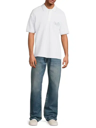 AMIRI Men's Staggered Logo Cotton Polo Shirt - White - Size Large | Thumbnail 2