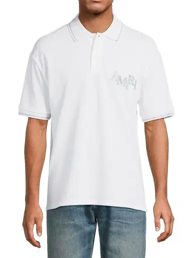 AMIRI Men's Staggered Logo Cotton Polo Shirt - White - Size Large | Thumbnail 3
