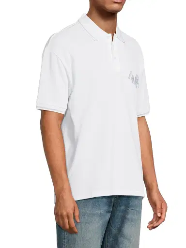 AMIRI Men's Staggered Logo Cotton Polo Shirt - White - Size Large | Thumbnail 4
