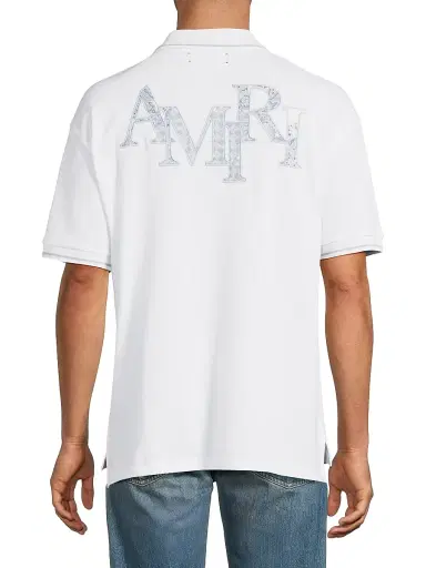 AMIRI Men's Staggered Logo Cotton Polo Shirt - White - Size Large | Thumbnail 5