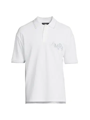 AMIRI Men's Staggered Logo Cotton Polo Shirt - White - Size Large | Thumbnail 1