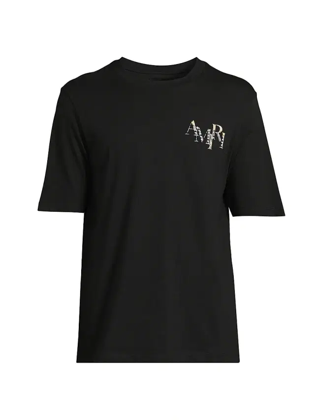 Men's Staggered Logo Cotton T-Shirt - Black