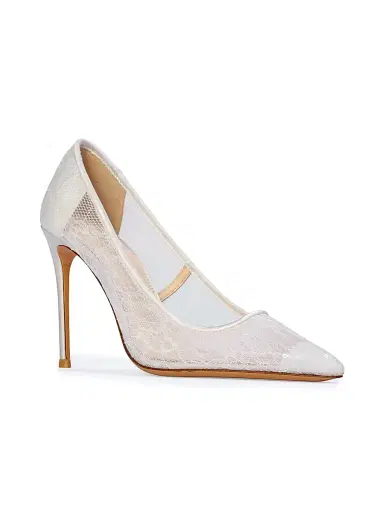 Black Suede Studio Women's Marina 100MM Lace Pumps - White Sequin Lace - Size 10 | Thumbnail 2