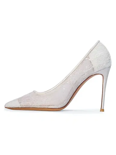 Black Suede Studio Women's Marina 100MM Lace Pumps - White Sequin Lace - Size 10 | Thumbnail 4
