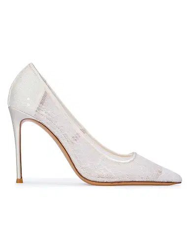 Black Suede Studio Women's Marina 100MM Lace Pumps - White Sequin Lace - Size 10 | Thumbnail 1
