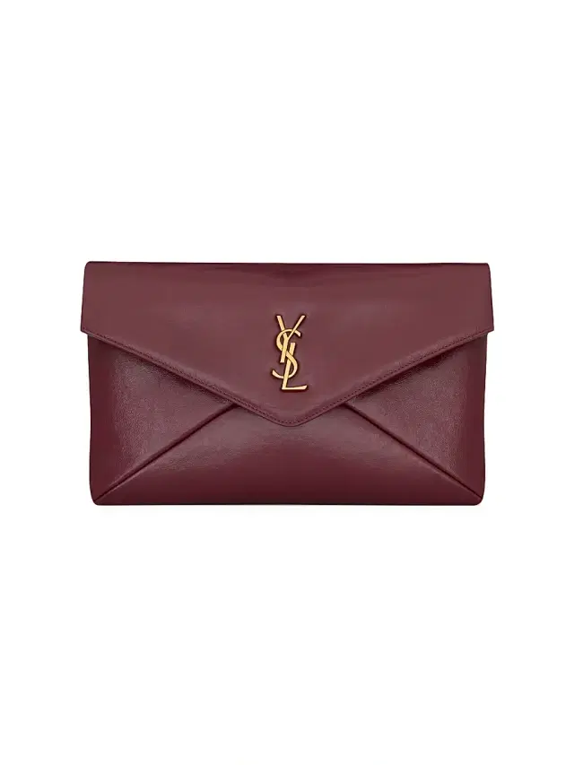 Saint Laurent Women's Cassandre Large Envelope Pouch in Shiny Leather - Dark Ruby