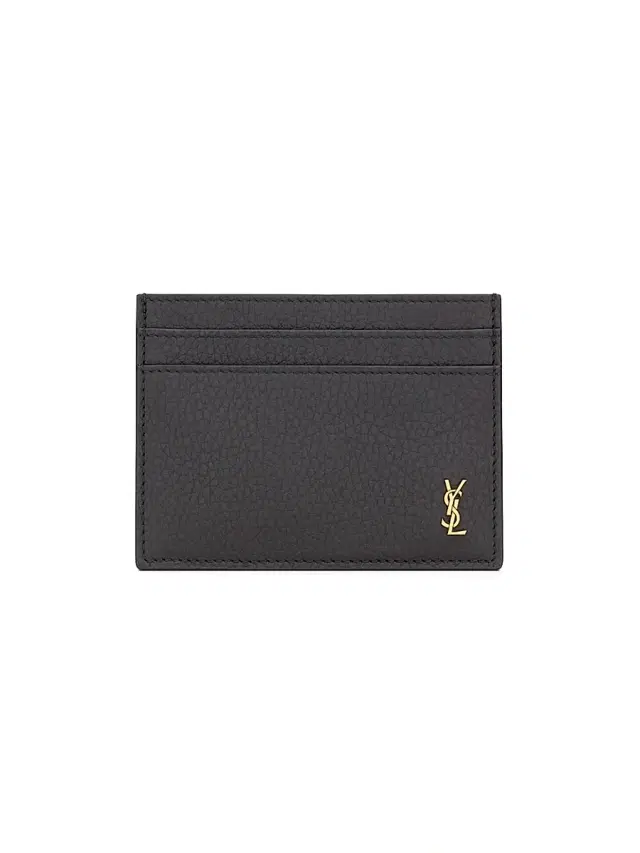 Saint Laurent Men's Tiny Cassandre Card Case in Grained Leather - Midnight Blue