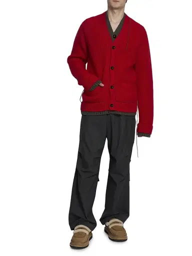Sacai Men's Contrast-Trim Mohair-Blend Cardigan - Red - Size XL | Thumbnail 2 Sacai Men's Contrast-Trim Mohair-Blend Cardigan - Red - Size XL | Thumbnail 2