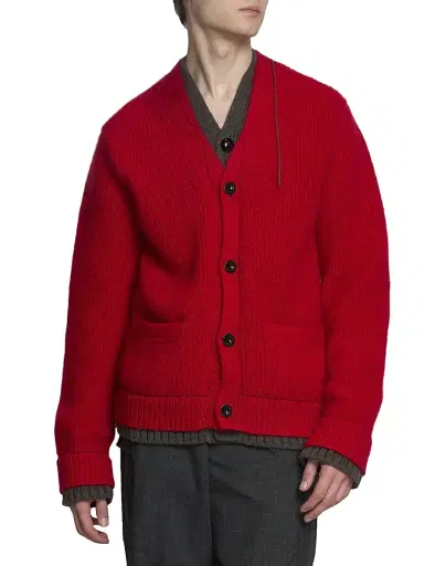 Sacai Men's Contrast-Trim Mohair-Blend Cardigan - Red - Size XL | Thumbnail 3 Sacai Men's Contrast-Trim Mohair-Blend Cardigan - Red - Size XL | Thumbnail 3