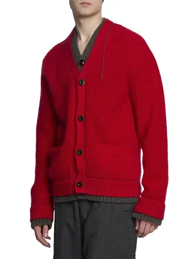 Sacai Men's Contrast-Trim Mohair-Blend Cardigan - Red - Size XL | Thumbnail 4 Sacai Men's Contrast-Trim Mohair-Blend Cardigan - Red - Size XL | Thumbnail 4
