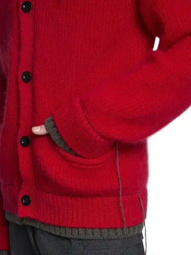 Sacai Men's Contrast-Trim Mohair-Blend Cardigan - Red - Size XL | Thumbnail 6 Sacai Men's Contrast-Trim Mohair-Blend Cardigan - Red - Size XL | Thumbnail 6