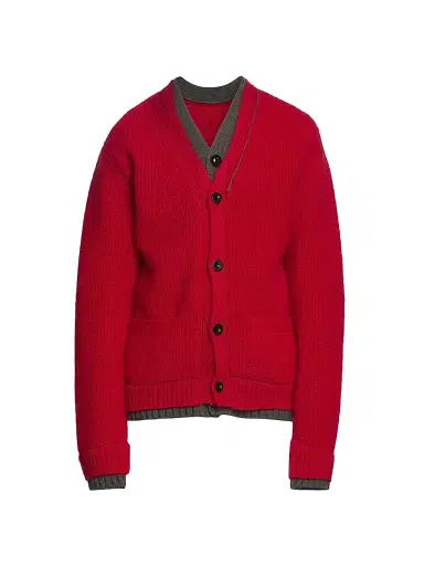 Sacai Men's Contrast-Trim Mohair-Blend Cardigan - Red - Size XL | Thumbnail 1 Sacai Men's Contrast-Trim Mohair-Blend Cardigan - Red - Size XL | Thumbnail 1