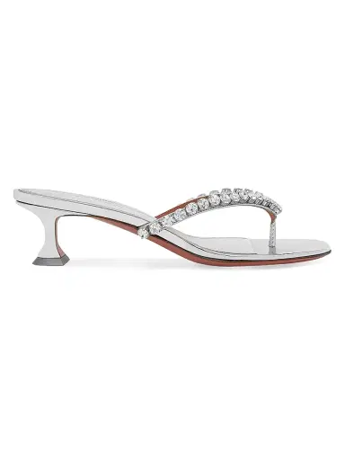 Amina Muaddi Women's Cruise Gigi 45MM Embellished Strap Leather Sandals - Mirror Silver White Crystal - Size 8.5 | Thumbnail 1 Amina Muaddi Women's Cruise Gigi 45MM Embellished Strap Leather Sandals - Mirror Silver White Crystal - Size 8.5 | Thumbnail 1
