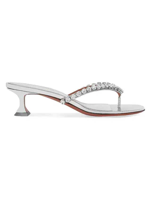 Amina Muaddi Women's Cruise Gigi 45MM Embellished Strap Leather Sandals - Mirror Silver White Crystal
