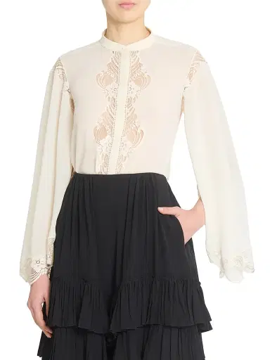 Chloé Women's Lace-Trimmed Silk Blouse - Pristine White | Thumbnail 3 Chloé Women's Lace-Trimmed Silk Blouse - Pristine White | Thumbnail 3