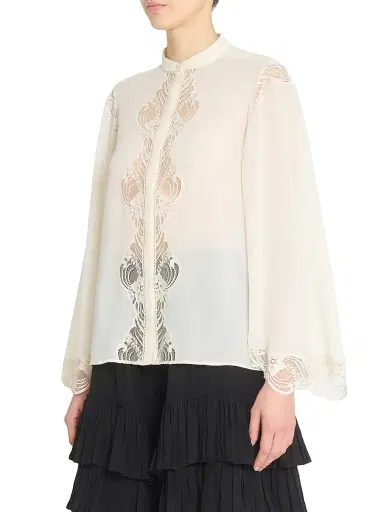 Chloé Women's Lace-Trimmed Silk Blouse - Pristine White | Thumbnail 4 Chloé Women's Lace-Trimmed Silk Blouse - Pristine White | Thumbnail 4