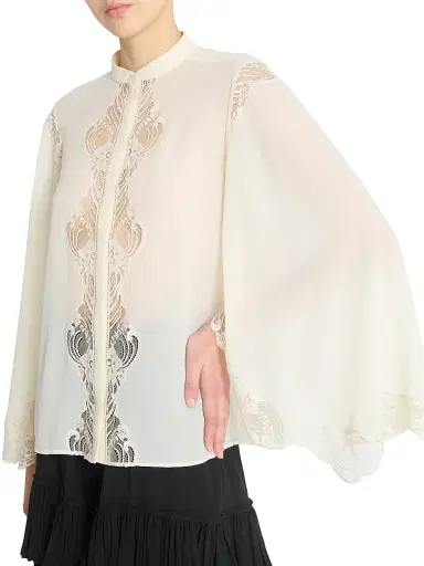 Chloé Women's Lace-Trimmed Silk Blouse - Pristine White | Thumbnail 6 Chloé Women's Lace-Trimmed Silk Blouse - Pristine White | Thumbnail 6