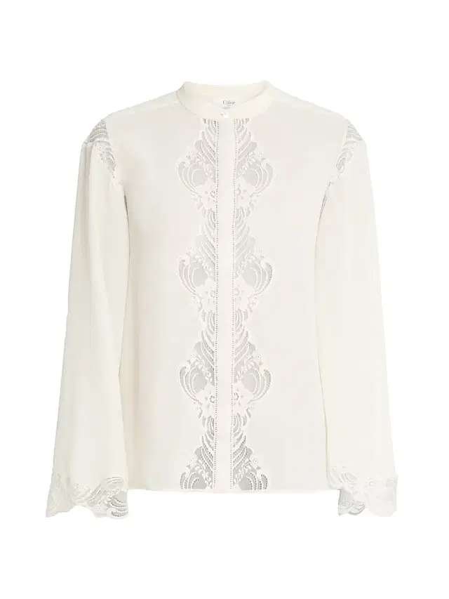 Chloé Women's Lace-Trimmed Silk Blouse - Pristine White