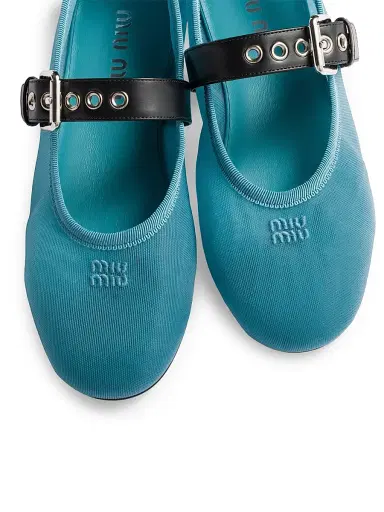 Miu Miu Women's Mesh Fabric Ballerinas - Blue | Thumbnail 2 Miu Miu Women's Mesh Fabric Ballerinas - Blue | Thumbnail 2