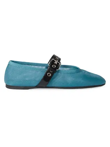 Miu Miu Women's Mesh Fabric Ballerinas - Blue | Thumbnail 1 Miu Miu Women's Mesh Fabric Ballerinas - Blue | Thumbnail 1