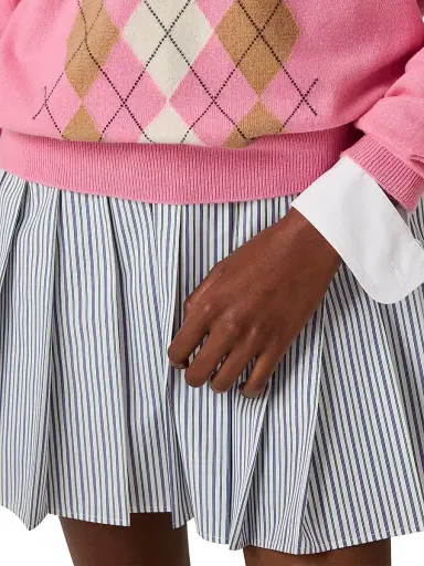 Miu Miu Women's Pleated Striped Poplin Mini-Dress - White | Thumbnail 5 Miu Miu Women's Pleated Striped Poplin Mini-Dress - White | Thumbnail 5